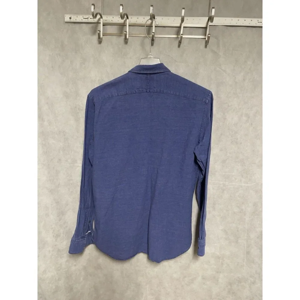 Banana Republic Shirt Men L Blue Linen Cotton Button Up Slim Hybrid Casual Beach